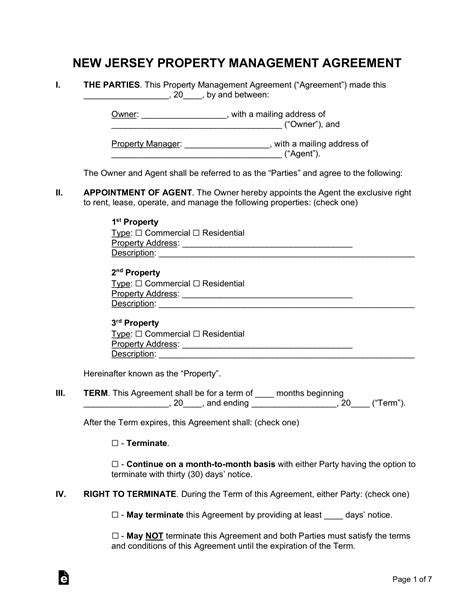 Free New Jersey Property Management Agreement Template Pdf Word Eforms