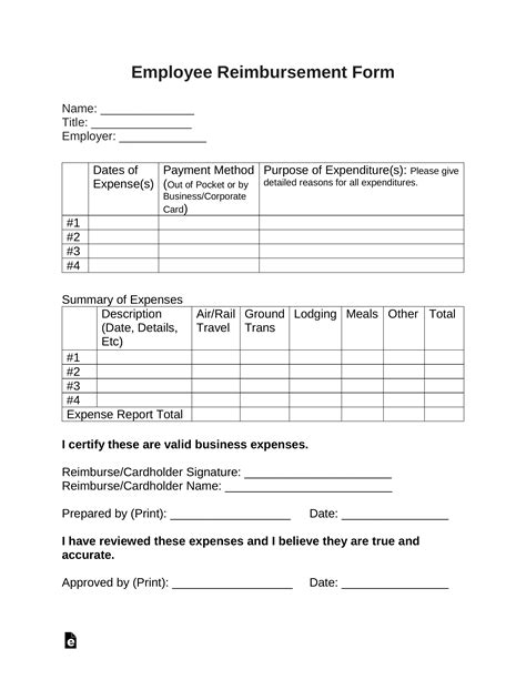 Free Pdf Reimbursement Templates