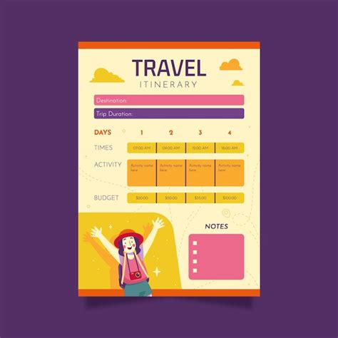 Free Vector Hand Drawn Travel Itinerary Template