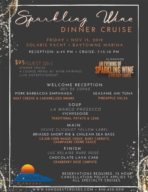 Friday November 15 2019 Sparkling Wine Holiday Dinner Cruise Sunquest