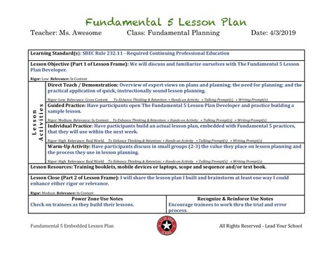 Fundamental 5 Lesson Plan Template