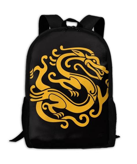 Gold Dragon Double Shoulder Backpacks For Adults Traveling Bags Full