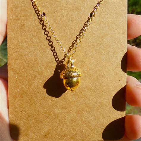 Golden Acorn Necklace Acorn Pendant Fantasy Jewelry Etsy