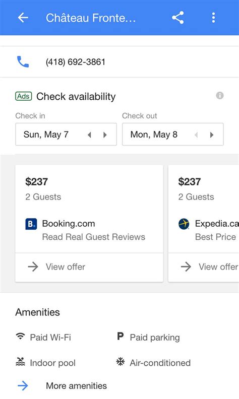 Google Hotel Booking Interface Tests Carousel Layout