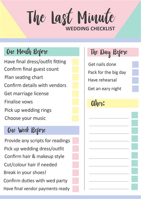 Grab This Free Printable Last Minute Wedding Checklist Bespoke Bride Wedding Blog