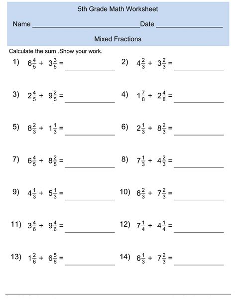 Grade 5 Math Worksheets Activity Shelter