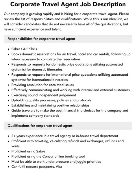 Gratis Travel Agent Job Description