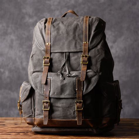 Handcrafted Waxed Canvas Leather Travel Backpack School Backpack Cool Lisabag