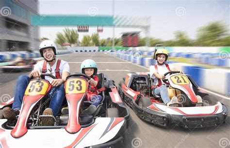 Happy Family Driving Go Kart On The Track Stock Image Image Of Child Action 126578921