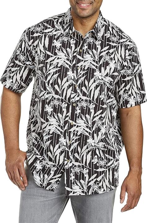 Harbor Bay By Dxl Big And Tall Floral Stripe Sport Shirt Black 1Xlt