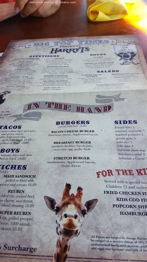 Harry T S Destin Florida Menu