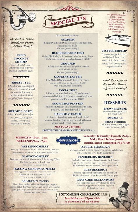 Harry T S In Destin Restaurant Menu