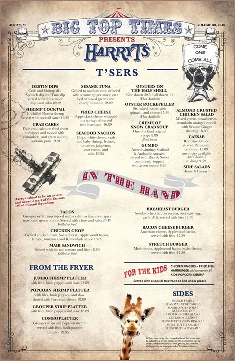 Harry T's Destin Florida Menu