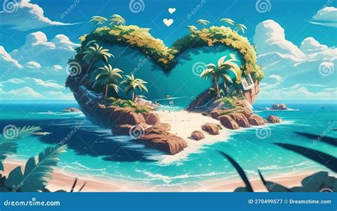 Heart Shaped Island Paradise Symbolizing Love And Romantic Getaway