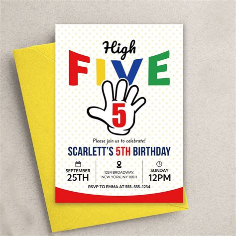 High Five Birthday Invitation With Photo Editable Hi Five Invite Template Boys 5Th Birthday