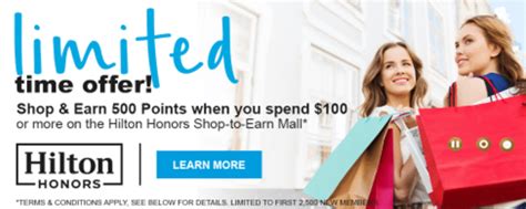 Hilton Shopping Portal Spend 100 Get 500 Points First 2 500 Only