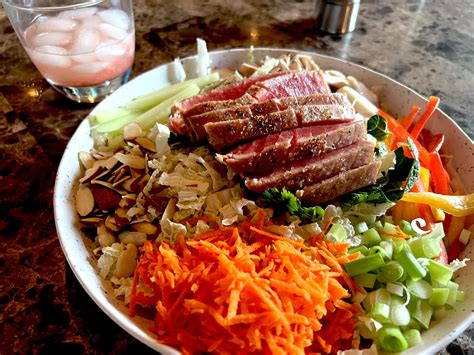 Homemade Seared Ahi Tuna With Napa Cabbage Salad And Strawberry Mezcal Margaritas R Food