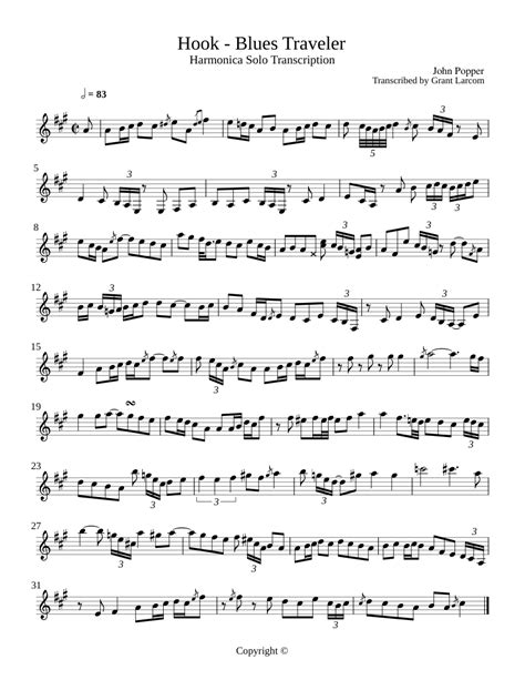 Hook Blues Traveler Harmonica Solo Sheet Music For Piano Solo