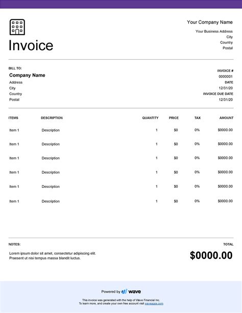 Hotel Invoice Template Wave Financial