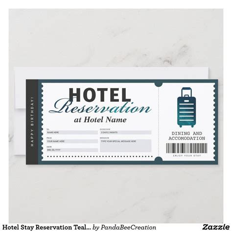 Hotel Stay Reservation Teal Voucher Certificate Zazzle Hotel Gift Cards Gift Card Design