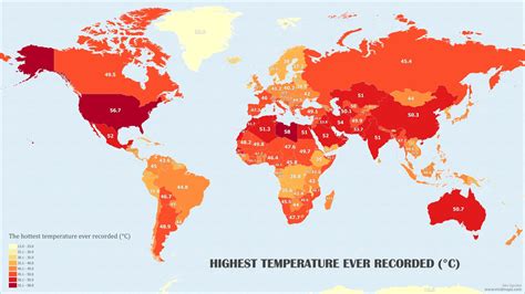 Hottest Temperature Recorded In Each Country In Maps On The Web