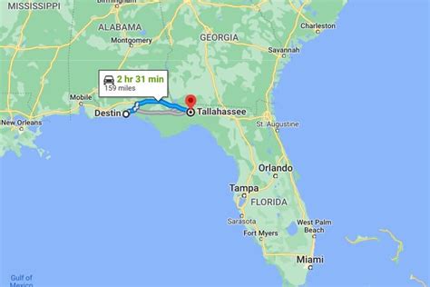 Destin Florida to Tallahassee Distance