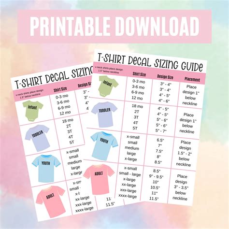 Htv Size Chart Printable Guide To Shirt Decal Size Snip To It