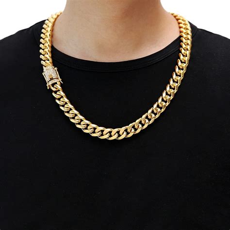 Hzman Men Amp 39 S 12Mm Heavy Miami Cuban Link Chain 18K Gold Plated Cz Iced Out Miami Cuban Necklace