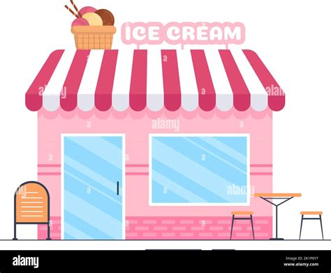 Ice Cream Store Template Hand Drawn Cartoon Flat Illustration With Delicious Dessert And Various