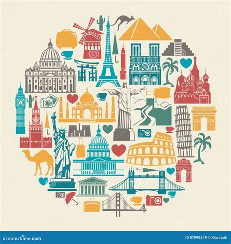 Icons World Tourist Attractions Stock Vector Illustration Of