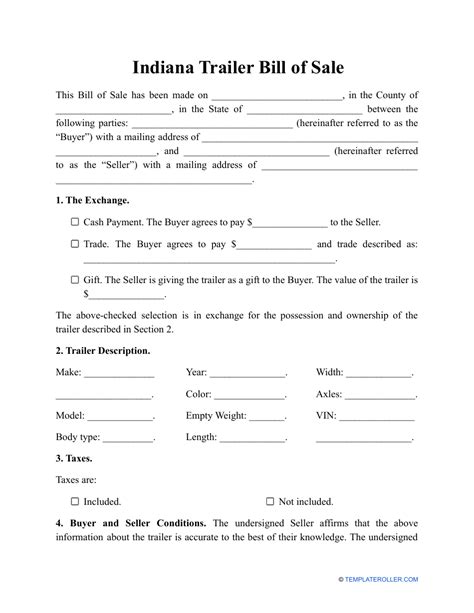 Indiana Trailer Bill Of Sale Template Fill Out Sign Online And Download Pdf Templateroller