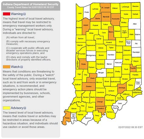 Indiana Travel Advisory Map Shows Status For Each County