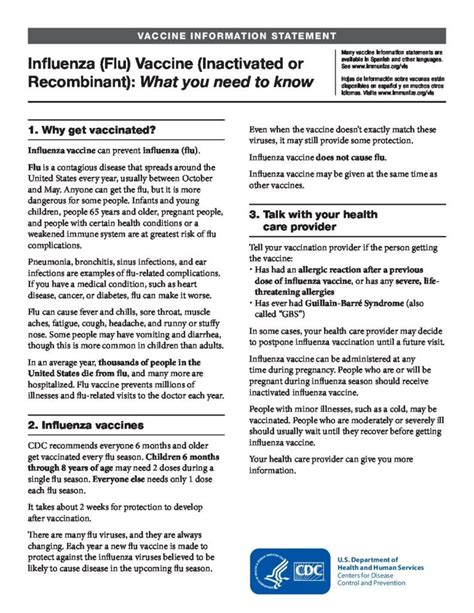 Influenza Inactivated Or Recombinant Vaccine Information Statement