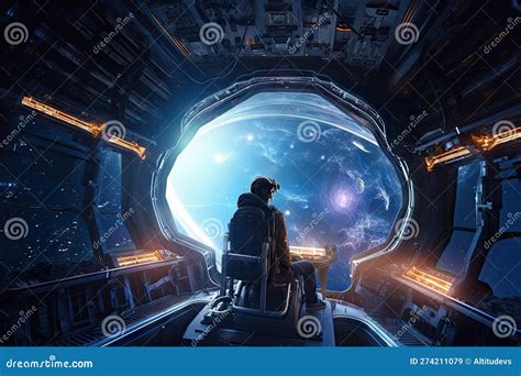 Intergalactic Traveler Floating Through Space In Their Spaceship