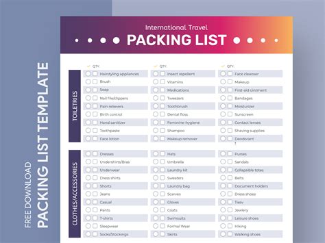 International Travel Packing List Free Google Docs Template Gdoc Io