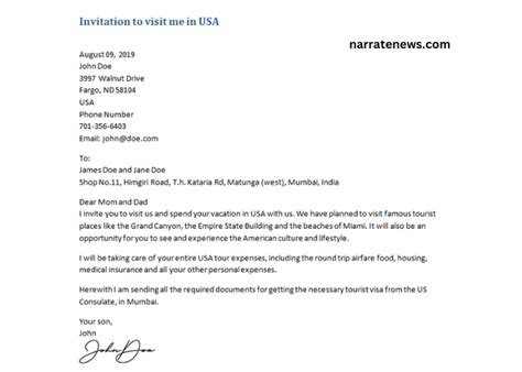 Invitation Letter For Visitor Visa Usa Narrate News