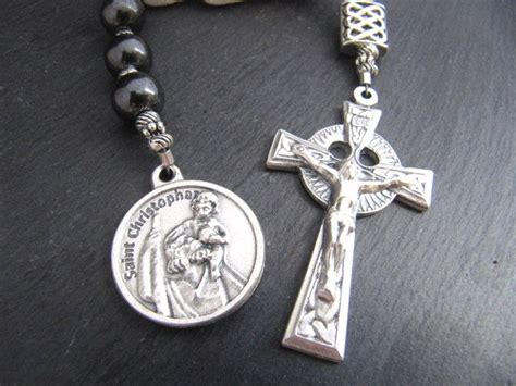 Irish Gemstone Chaplet With St Christopher Medal Celtic Etsy