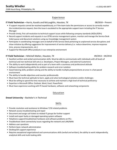 It Field Technician Resume Samples Velvet Jobs