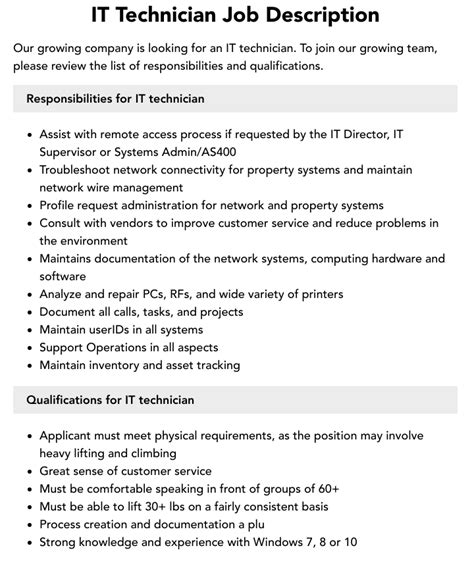 It Technician Job Description Discovering Employment Paths And Travel