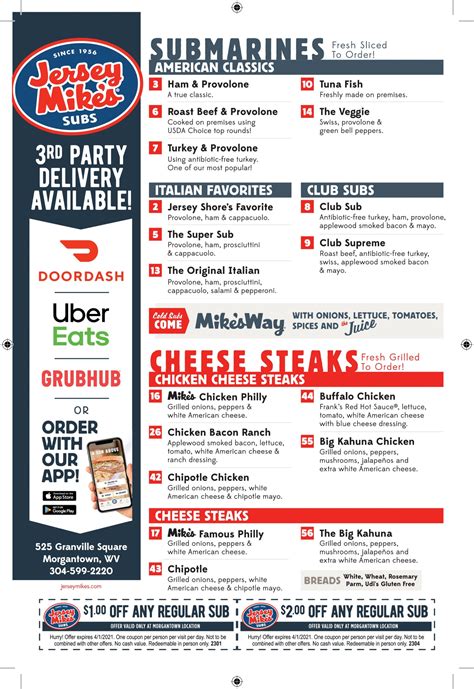 Jersey Mike Amp 39 S Printable Menu