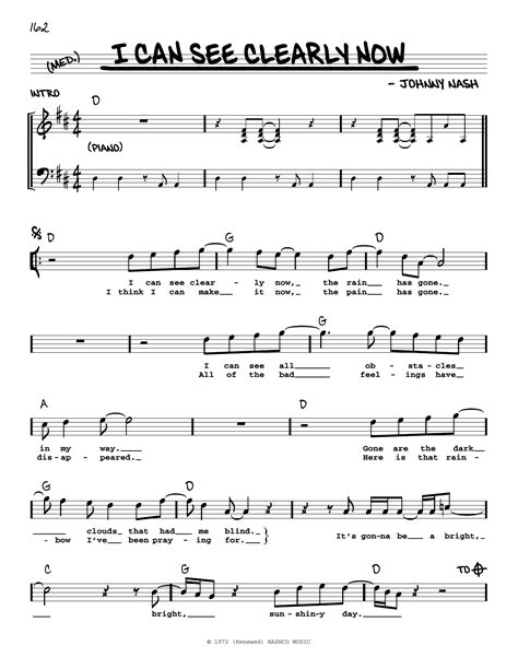 Johnny Nash Amp Quot I Can See Clearly Now Amp Quot Sheet Music Leadsheet In D Major Transposable Download