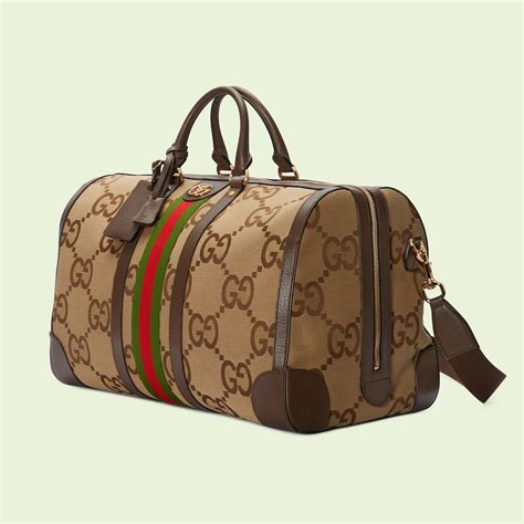 Jumbo Gg Large Duffle Bag In Camel And Ebony Gg Canvas Gucci Za