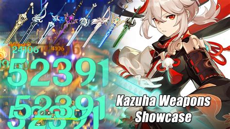 Kazuha 4 Star 5 Star Weapons Damage Showcase Genshin Impact Youtube