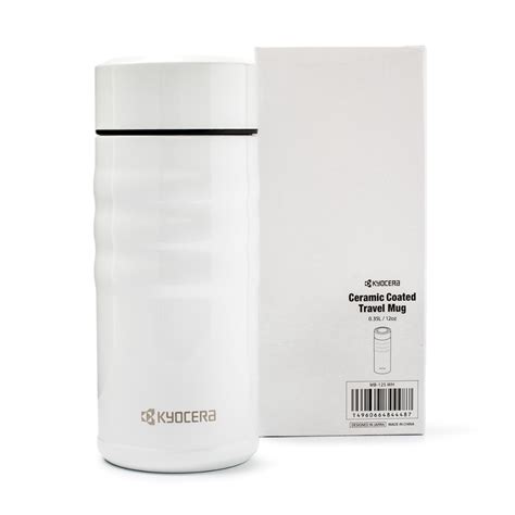 Kyocera Japan Twist Top Ceramic Insulated Travel Mug 12Oz Pearl White