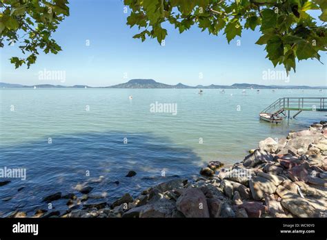 Lake Balaton View From Fonyod With The Badacsony Mountain In The