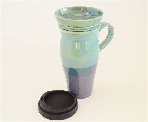 Large Ceramic Travel Mug With Lid And Infuser By Sarahwelchpottery