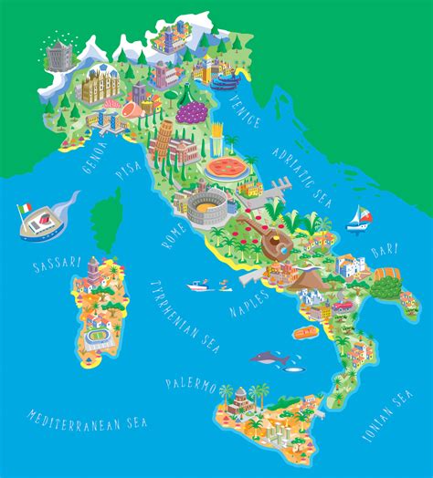 Large Detailed Illustrated Tourist Map Of Italy Italy Large Detailed Illustrated Tourist Map