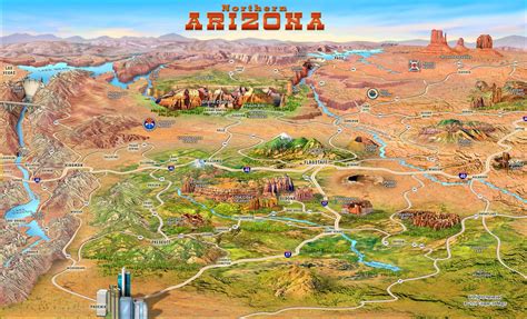 Large Detailed Tourist Attractions Panoramic Map Of Northern Arizona State Arizona State Usa