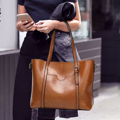 Large Faux Leather Tote Bag for Travel