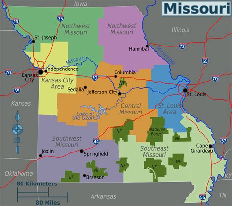 Large Regions Map Of Missouri State Missouri State Large Regions Map